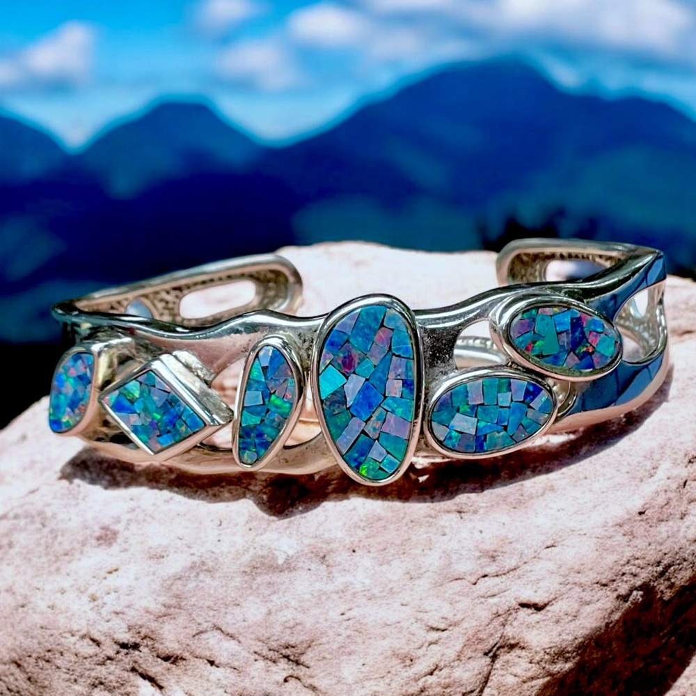 🌺Whitney Kelly Sterling & Mosaic Opal Cuff Bracelet
